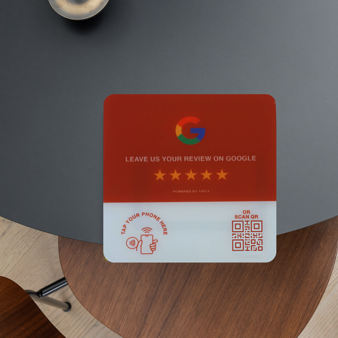 Taplly Google Review NFC & QR Plate – Crimson Red Edition